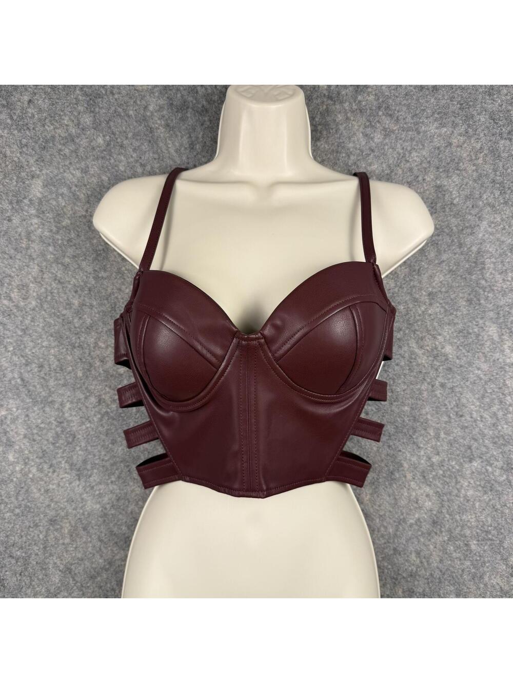 Haute Monde Faux Leather Corset Bra Top Burdundy Small Goth Whimsi Steampunk 409